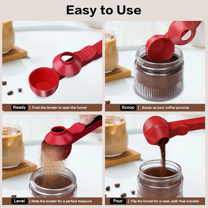 CEILUPY 2-in-1 Coffee Scoop with Funnel, 2 Teaspoon Measuring Spoon for Reusable Pods, Ground Coffee, Protein Powder & Tea, Mess-Free Plastic Design (Red) - Image 5